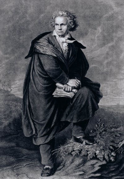 Ludwig van Beethoven (1770-1827), saksalainen säveltäjä, kaiverrus Paul Barfus (1823-95) tekijältä P. Schworer